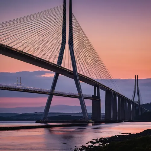 The Crossing A portrait photograph of the Queensferry Crossing taken from North Queensferry at sunset. by Bryans Photos,cable-stayed bridge,ravenel bridge,öresundsbron,the akashi-kaikyo bridge,akashi-