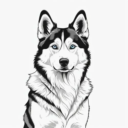 siberian husky,dog line art,dog illustration,malamute,husky,collie,Illustration,Black and White,Black and White 31