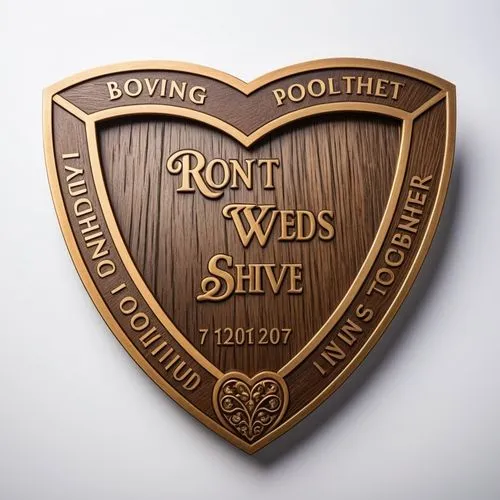 a logo made of wood and bronze against a white background,a plaque with a heart shaped sign that reads town of town together,rs badge,rf badge,sr badge,rp badge,br badge,r badge,Photography,General,Re