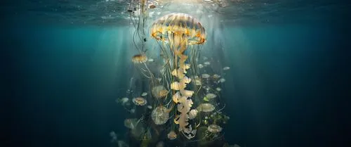 пусто,the large jellyfish is visible from under water,jellyfishes,undersea,jellyfish,submergence,deep ocean,ocean underwater