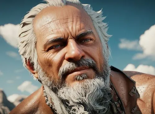 male character,poseidon god face,white beard,sea god,witcher,poseidon,caesar,sadhu,old man of the mountain,god of the sea,male elf,old man,zeus,game character,ps4,2080ti graphics card,abraham,odin,sil