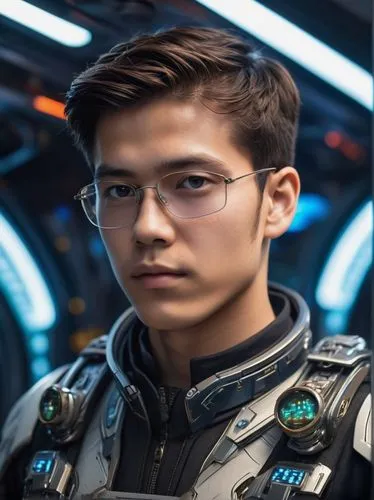 A very handsome boy stands in the spaceship. His eyes shine with charm,aui,jianwei,luliang,haijun,koreshkov,zhongzhou,zhongbo,zhiwei,baro,junjie,nattawut,xingwei,zhijie,zhou,kun,wattanayakorn,kriengsa