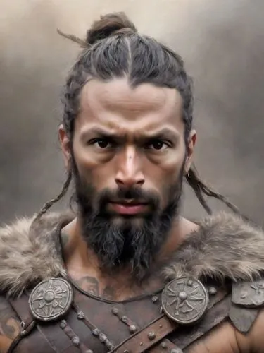 Viking,the picture shows the head and shoulders of a man in a costume with long hair,momoa,khal,dronacharya,khilji,ragnar,drogo,Digital Art,Impressionism