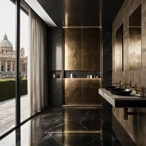 ROMA CITY ,a large bathroom with marble counters and a big window,luxury bathroom,bath room,amanresorts,bagno,modern minimalist bathroom,marazzi