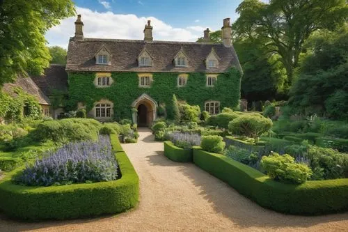 Quintessential English countryside, Oxfordshire, rural landscape, rolling hills, lush greenery, majestic trees, grand estate, luxurious mansion, stone walls, slate roofs, ornate wooden doors, stained 