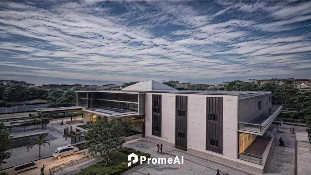 night view with clear sky
,shenzhen vocational college,modern architecture,new building,music conservatory,glass facade,arq,modern building,assay office,business school,metal cladding,contemporary,fol