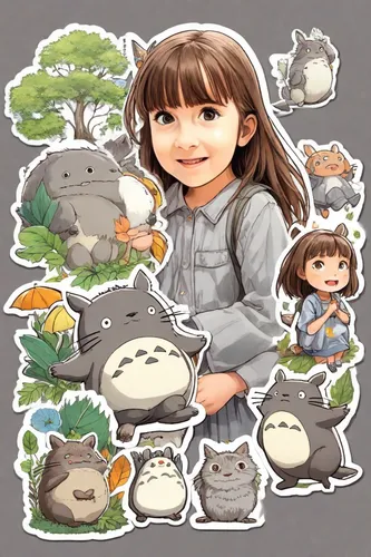 Girl 6 years ,animal stickers,my neighbor totoro,clipart sticker,studio ghibli,stickers,rodentia icons,forest animals,kawaii animal patch,woodland animals,icon set,kawaii animal patches,fairy tale ico