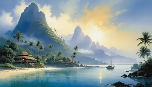 an island far away landscape,tropical island,coastal landscape,landscape background,tropical sea,fantasy landscape,south pacific,beach landscape,beautiful landscape,paysage,islands,moorea,sea landscape,southern island,river landscape,mountainous landscape,windward,tropics,marquesas,mountain landscape,Conceptual Art,Sci-Fi,Sci-Fi 19