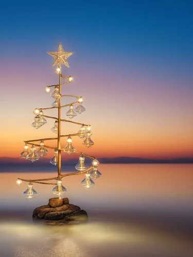 a small christmas tree with crystal stars,christmas on beach,the christmas tree,christmas tree with lights,seasonal tree,christmas tree,christmas landscape,Photography,General,Realistic