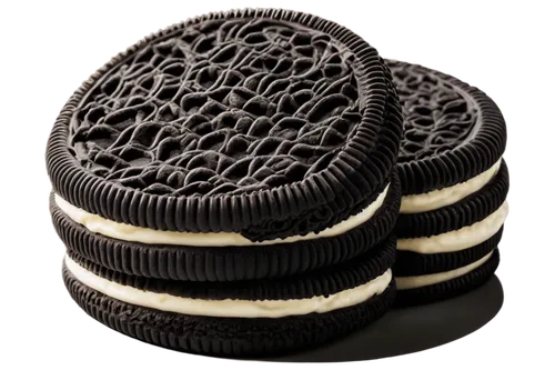 Oreo cookie, white cream filling, black biscuit, round shape, detailed texture, macro shot, close-up view, shallow depth of field, soft natural light, warm color tone, cinematic composition.,oreo,wafe