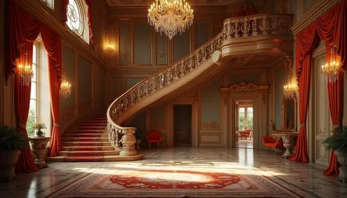 staircase,ritzau,entrance hall,royal interior,europe palace,grandeur,outside staircase,palladianism,staircases,ornate room,ornate,stairway,baroque,rococo,hallway,cochere,foyer,escalera,palazzo,the palace,Photography,General,Realistic