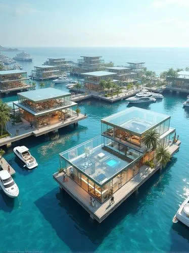 seasteading,floating huts,sharq,cube stilt houses,artificial islands,floating islands