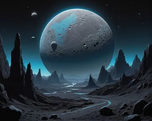 lunar landscape,moonscape,earth rise,valley of the moon,alien planet,moon valley,lunar,lunar surface,space art,iapetus,moon surface,alien world,phase of the moon,moon seeing ice,ice planet,galilean moons,moon phase,moons,moon and star background,herfstanemoon,Illustration,Vector,Vector 12