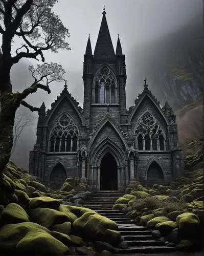 haunted cathedral,the black church,black church,gothic church,sunken church,gothic style,kylemore abbey,gothic,dark gothic mood,cathedrals,cathedral,northern ireland,graveyards,ireland,old graveyard,muckross,rivendell,ecclesiastical,nargothrond,forest chapel,Illustration,Vector,Vector 20