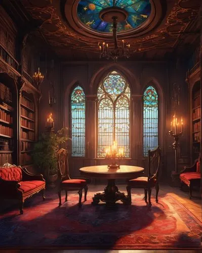 inglenook,ornate room,dandelion hall,reading room,victorian room,bookcases,celsus library,scriptorium,bookshelves,book wallpaper,diagon,study room,violet evergarden,miniaturist,bookcase,bibliophile,storybook,seregil,spellbook,bookish,Illustration,Japanese style,Japanese Style 03