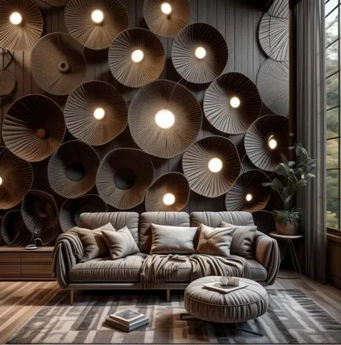 patterned wood decoration,modern decor,wall lamp,wooden wall,contemporary decor,wooden planks,interior design,floor lamp,wall decoration,wall light,danish furniture,scandinavian style,cork wall,wood art,interior decoration,interior modern design,wood background,wooden balls,book wall,ceiling lamp