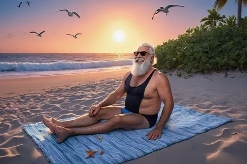 santa claus at beach,yoga guy,yoga day,meditate,man at the sea,zen master,surya namaste,meditating,meditation,sun salutation,kundalini,meditating his life,guru,meditative,indian sadhu,photoshop manipulation,sadhu,zen,photo manipulation,sea god,Conceptual Art,Daily,Daily 30