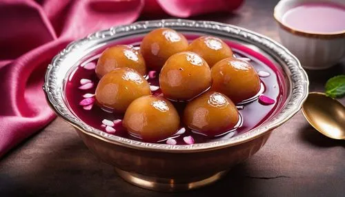 Gulab Jamun (Milk dough balls in rose-flavored syrup) with very beautiful presentation,gulab jamun,jamun,diwali sweets,nian gao,indian jujube,gelatin dessert,south asian sweets,indian sweets,mitarashi