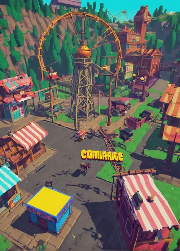 amusement park,marketplace,campground,cosmetics counter,car hop,collected game assets,development concept,oktoberfest background,factories,mini golf course,construction set,theme park,playground,summer fair,campsite,construction area,town square,industrial fair,popeye village,holiday complex,Unique,Pixel,Pixel 04