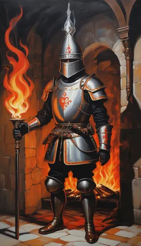 joan of arc,knight armor,knight festival,knight tent,crusader,paladin,blacksmith,knight,iron mask hero,fire master,torch-bearer,the white torch,medieval,heavy armour,castleguard,middle ages,knight village,igniter,burning torch,thermal lance,Illustration,Realistic Fantasy,Realistic Fantasy 24