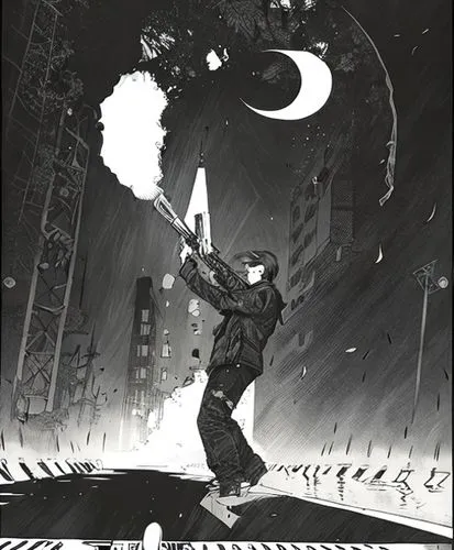 sōjutsu,shinigami,battōjutsu,kenjutsu,ninjutsu,sci fiction illustration,torch-bearer,black dragon,moon walk,cover,flip (acrobatic),violinist violinist of the moon,fighter destruction,riot,manga,book c