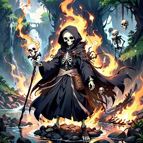 grimm reaper,grim reaper,reaper,death god,necromancer,lich,undead warlock,thanatos,witchdoctor,occultist,skullduggery,takizawa,sabo,skulduggery,raistlin,melvern,angra,deathurge,skull rowing,skelid,Anime,Anime,Realistic