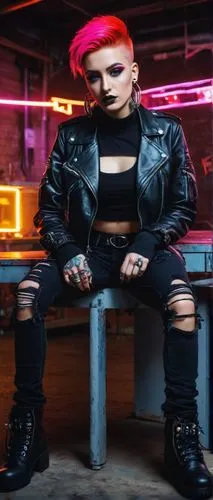 punk,cyberpunk,punk design,pink hair,streampunk,grunge,neon lights,poison,neon light,leather,goth woman,toni,renegade,goth subculture,mohawk,black leather,cyber,pink background,neon arrows,neon,Art,Artistic Painting,Artistic Painting 21