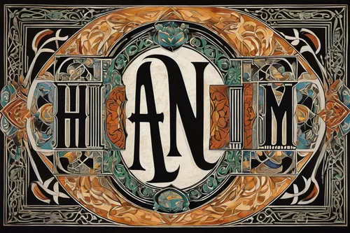 Construct an ambigram with an elegant and sophisticated feel.,monogram,cd cover,celtic harp,art nouveau design,harm,hymn book,ham,shamanism,hang drum,hamsa,ohm,hand drum,art nouveau,decorative letters