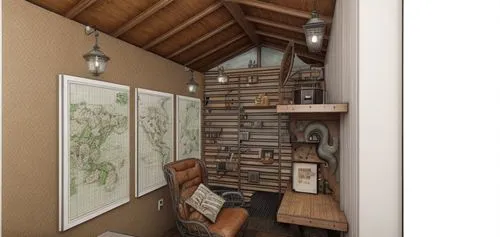 3d rendering,archery stand,floorplan home,small cabin,attic,wooden stair railing,house drawing,vaulted cellar,winding staircase,consulting room,study room,house floorplan,wooden stairs,hallway space,home interior,cabin,wooden beams,inverted cottage,children's bedroom,log cabin,Interior Design,Floor plan,Interior Plan,Vintage