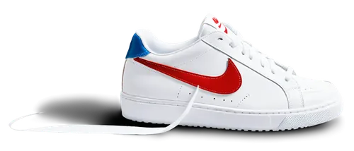 Sneaker, Nike shoe, white and red color, intricate lace details, prominent swoosh logo, shiny leather material, low-top design, casual athletic style, 3/4 composition, soft natural light, shallow dept