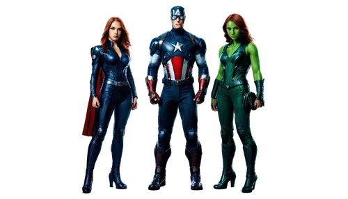 Iron Man, Captain America, Thor, Hulk, Black Widow, Hawkeye, standing back to back, superhero poses, metallic armor, star-spangled costume, godly hammer, green skin, athletic physique, determined faci