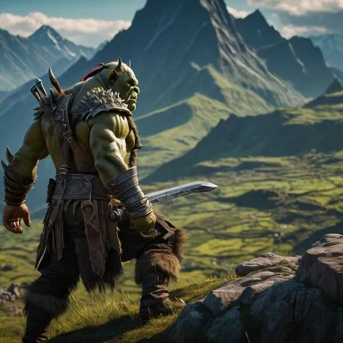 orc,witcher,highlander,warrior and orc,mountain guide,fjord,half orc,highlands,ogre,bordafjordur,nördlinger ries,massively multiplayer online role-playing game,green goblin,the wanderer,heroic fantasy,4k wallpaper,the spirit of the mountains,full hd wallpaper,norse,blade of grass,Photography,General,Fantasy