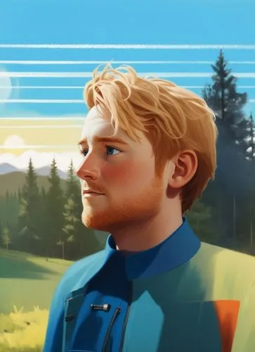 a 32 years old man,the painting shows a man with blonde hair,bunyan,sylvania,kristoff,tintin,coran,bombadil,Illustration,Vector,Vector 08