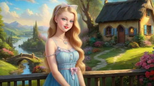 fairy tale character,dorthy,rapunzel,fantasy picture,eilonwy,girl in the garden,fantasy girl,princess sofia,storybook character,thumbelina,fantasy art,children's background,cute cartoon image,fairyland,margaery,alice in wonderland,princess anna,landscape background,cendrillon,3d fantasy