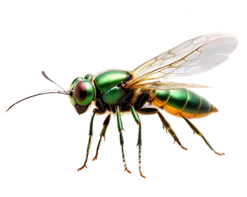 Firefly, glowing abdomen, delicate wings, green metallic body, big compound eyes, tiny legs, hovering, flying, soft focus, bokeh background, warm lighting, shallow depth of field, close-up, macro phot