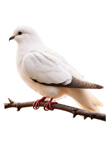 White dove, peaceful expression, gentle eyes, soft feathers, fluffy wings, perched on branch, morning sunlight, subtle shadow, 3/4 composition, shallow depth of field, warm color tone, cinematic light