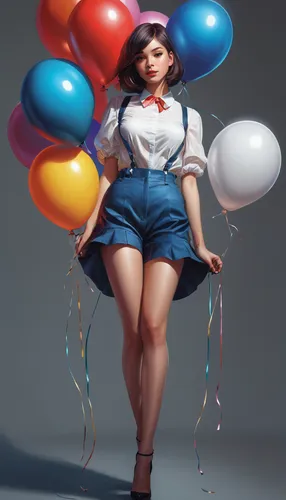  girl with ballons,little girl with balloons,balloons,colorful balloons,blue heart balloons,retro woman,retro girl,corner balloons,retro pin up girl,pinup girl,pin-up girl,blue balloons,balloon-like,p