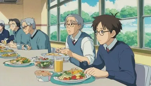 hosoda,simulcasts,hachiman,chomet,katsuhito,seigaku,sket,lunchroom,kyokai,lunchrooms,rokkaku,macrobiotics,genroku,long table,cafeteria,gastronome,geneon,kogure,azumazeki,family dinner,Illustration,Japanese style,Japanese Style 14