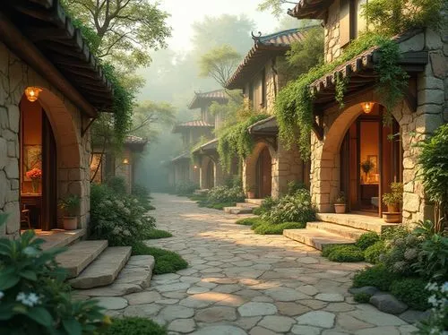 tianxia,aurora village,knight village,mountain village,mountain settlement,home landscape,kinkade,fantasy landscape,pathway,alpine village,medieval street,qibao,qingcheng,jinchuan,idyllic,old linden alley,uzak,sizhao,dalixia,teahouse,Photography,General,Realistic