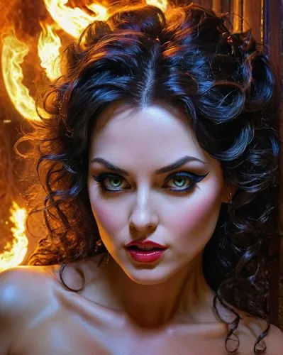 fire angel,smouldering,fire eyes,vampire woman,sirenia,liliana,smouldering torches,fire siren,dark angel,rasputina,fire red eyes,firelight,evgenia,burning hair,amidala,karavaeva,demoness,gothel,sorceress,infernal,Conceptual Art,Sci-Fi,Sci-Fi 05