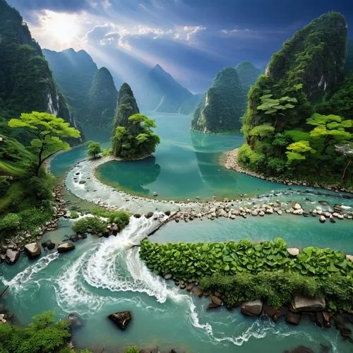 river landscape,shaoming,landscape background,guilin,fantasy landscape,beautiful landscape,nature wallpaper,guizhou,japan landscape,mountainous landscape,nature background,nature landscape,green trees with water,green landscape,background view nature,natural scenery,mountain river,beautiful lake,huanglong,haicang,Art,Classical Oil Painting,Classical Oil Painting 24