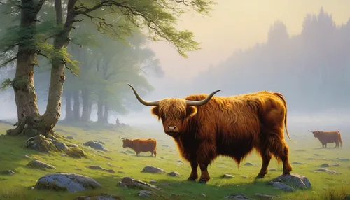 scottish highland cattle,highland cattle,highland cow,scottish highland cow,mountain cows,oxen,alpine cow,allgäu brown cattle,mountain cow,horned cows,galloway cattle,beef cattle,cattle,texas longhorn,horns cow,aurochs,bovine,simmental cattle,livestock,ruminant,Art,Classical Oil Painting,Classical Oil Painting 42