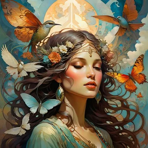 faerie,faery,diwata,fairie,fantasy portrait,persephone,flower fairy,fairy queen,mystical portrait of a girl,fantasy art,mucha,ulysses butterfly,butterflies,monarch,bohemian art,butterfly floral,kommuna,enchantment,hesperides,boho art,Conceptual Art,Fantasy,Fantasy 18