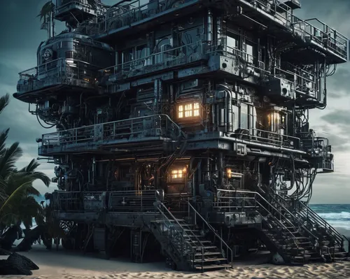 Write a thrilling story set in a secret beach house hideaway.,stilt house,oil platform,stilt houses,beach house,hashima,beachhouse,lifeguard tower,abandoned place,tree house hotel,house of the sea,tro