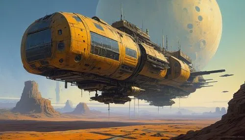 dropship,futuristic landscape,airships,airship,spacebus,deltha,spaceliner,planetrx,homeworld,scifi,sci fiction illustration,air ship,traveller,barsoom,sci fi,transporation,sci - fi,hodas,spacecraft,landship,Illustration,Realistic Fantasy,Realistic Fantasy 28