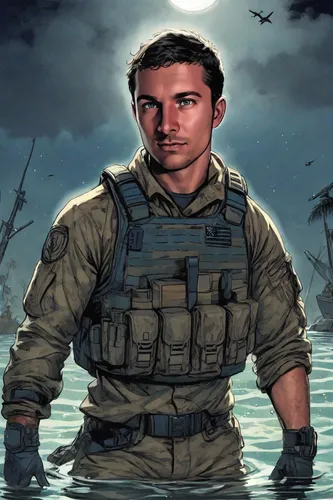 marine,gale,version john the fisherman,the man in the water,the sandpiper general,jon boat,bay of pigs,marine biology,ryan navion,portrait background,aquanaut,war correspondent,rifleman,seafarer,boat operator,cargo pants,water police,lost in war,lifejacket,combat medic