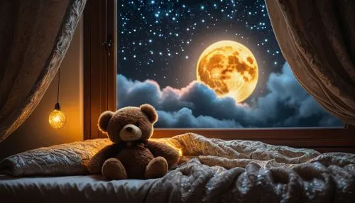 teddy bear waiting,night image,3d teddy,bear teddy,romantic night,teddy bear,teddybear,teddy-bear,dreaming,night scene,good night,night time,dreams,cute bear,dream world,stargazing,cuddly toys,teddies,the night sky,moon night,Photography,General,Fantasy