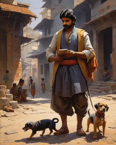 east-european shepherd,indian monk,shepherd,the good shepherd,middle eastern monk,merchant,biblical narrative characters,shepherd mongrel,ancient dog breeds,shepherd dog,orientalism,vendor,the wanderer,the pied piper of hamelin,peddler,boy and dog,itinerant musician,nomads,bohemian shepherd,indian dog,Art,Classical Oil Painting,Classical Oil Painting 32