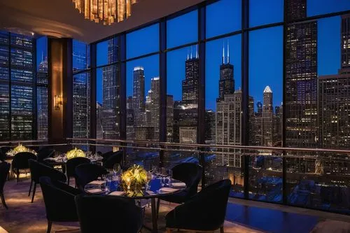 new york restaurant,chicago night,chicago skyline,fine dining restaurant,ristorante,chicago,luxe,restauranteur,a restaurant,intercontinental,steakhouses,manhattan,chicagoan,top of the rock,manhattanite,night view of red rose,rotana,loews,enoteca,skyloft,Illustration,Black and White,Black and White 10