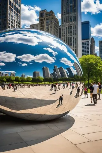 big marbles,glass sphere,kidney bean,chicago,giant soap bubble,chicagoland,public art,etfe,chicagoan,spherical,futuristic architecture,spherion,futuristic art museum,steel sculpture,glass ball,futuristic landscape,chicago skyline,urbis,bean,beanball,Illustration,Black and White,Black and White 24